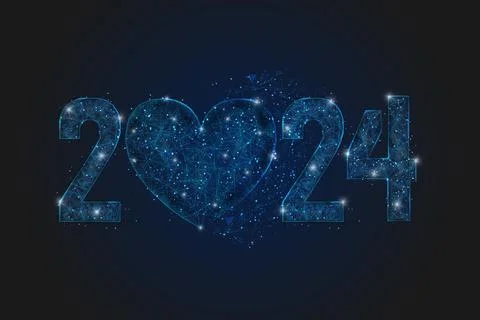 Abstract isolated blue image of new year number 2024. Polygonal low poly Illustrazione stock