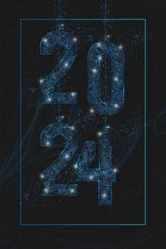 Abstract isolated blue image of new year number 2024. Polygonal low poly Stock Illustration
