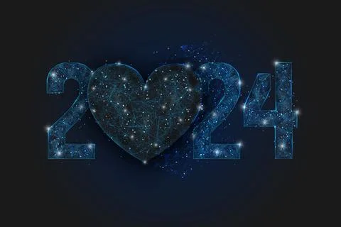 Abstract isolated blue image of new year number 2024. Polygonal low poly Stock Illustration