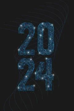 Abstract isolated blue image of new year number 2024. Polygonal low poly Stock Illustration