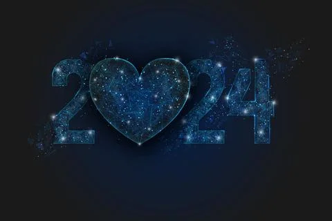 Abstract isolated blue image of new year number 2024. Polygonal low poly Stock Illustration