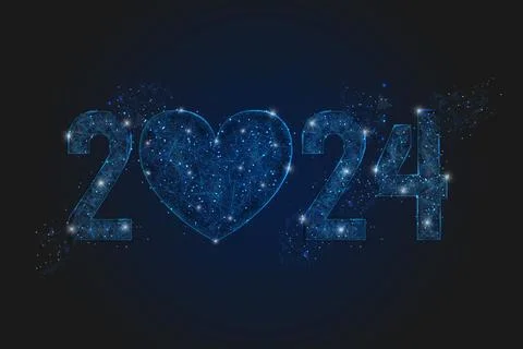 Abstract isolated blue image of new year number 2024. Polygonal low poly Stock Illustration