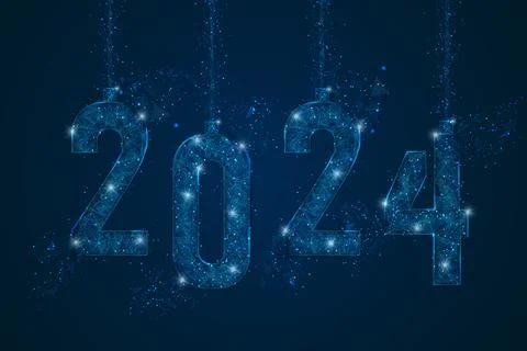 Abstract isolated blue image of new year number 2024. Polygonal low poly Illustrazione stock
