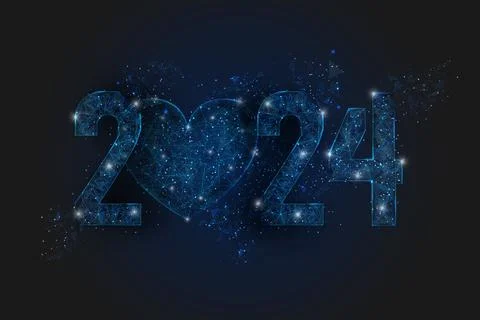 Abstract isolated blue image of new year number 2024. Polygonal low poly Stock Illustration