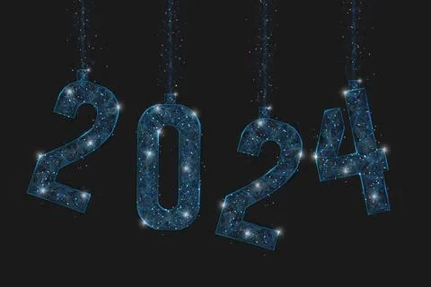 Abstract isolated blue image of new year number 2024. Polygonal low poly Stock Illustration