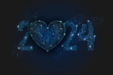 Abstract isolated blue image of new year number 2024. Polygonal low poly Stock Illustration