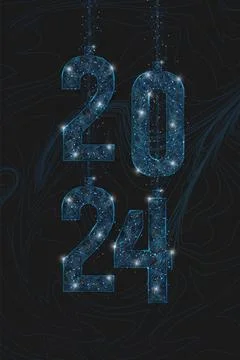 Abstract isolated blue image of new year number 2024. Polygonal low poly Stock Illustration