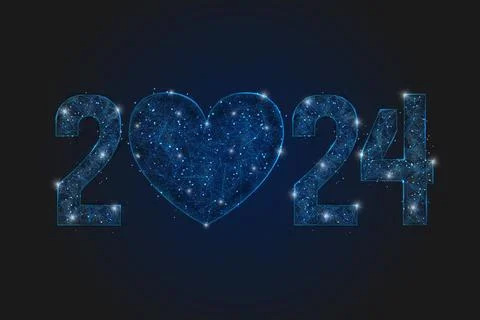 Abstract isolated blue image of new year number 2024. Polygonal low poly Illustrazione stock