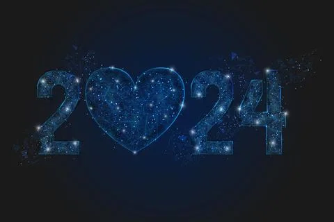 Abstract isolated blue image of new year number 2024. Polygonal low poly Stock Illustration