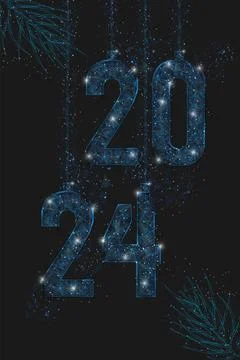 Abstract isolated blue image of new year number 2024. Polygonal low poly Stock Illustration