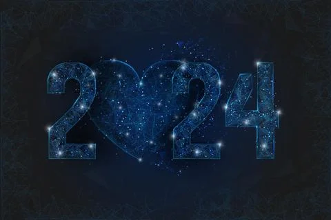 Abstract isolated blue image of new year number 2024. Polygonal low poly Stock Illustration