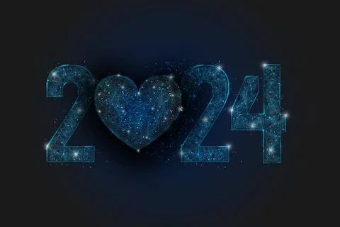 Abstract isolated blue image of new year number 2024. Polygonal low poly Stock Illustration