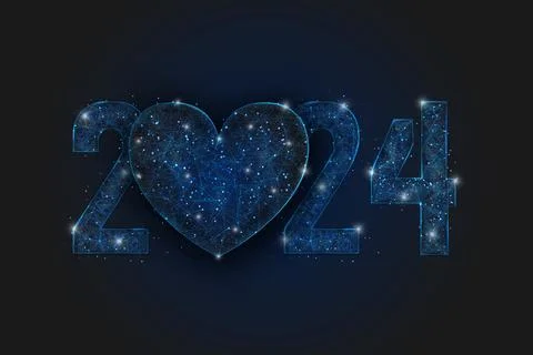 Abstract isolated blue image of new year number 2024. Polygonal low poly Stock Illustration