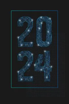 Abstract isolated blue image of new year number 2024. Polygonal low poly Stock Illustration