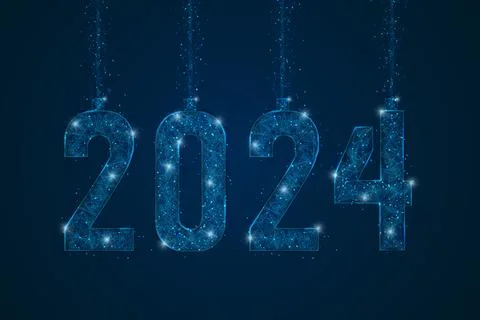 Abstract isolated blue image of new year number 2024. Polygonal low poly Stock Illustration