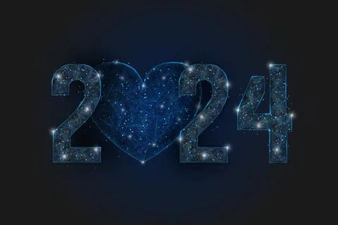 Abstract isolated blue image of new year number 2024. Polygonal low poly Stock Illustration