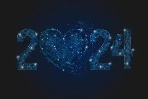 Abstract isolated blue image of new year number 2024. Polygonal low poly Stock Illustration