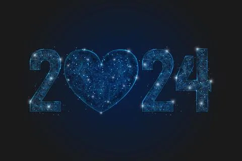 Abstract isolated blue image of new year number 2024. Polygonal low poly Stock Illustration