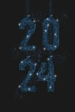 Abstract isolated blue image of new year number 2024. Polygonal low poly Illustrazione stock