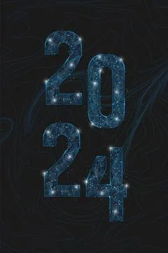 Abstract isolated blue image of new year number 2024. Polygonal low poly Stock Illustration