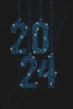 Abstract isolated blue image of new year number 2024. Polygonal low poly Stock Illustration