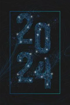 Abstract isolated blue image of new year number 2024. Polygonal low poly Stock Illustration