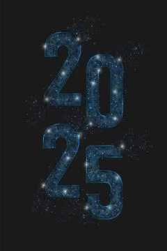 Abstract isolated blue image of new year number 2025. Polygonal low poly Stock Illustration