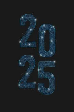 Abstract isolated blue image of new year number 2025. Polygonal low poly Stock Illustration