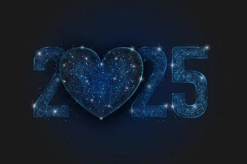 Abstract isolated blue image of new year number 2025. Polygonal low poly Stock Illustration
