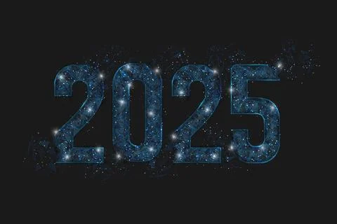 Abstract isolated blue image of new year number 2025. Polygonal low poly Illustrazione stock