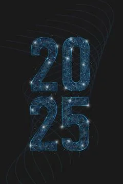 Abstract isolated blue image of new year number 2025. Polygonal low poly Stock Illustration