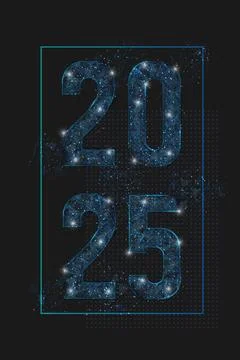Abstract isolated blue image of new year number 2025. Polygonal low poly Stock Illustration