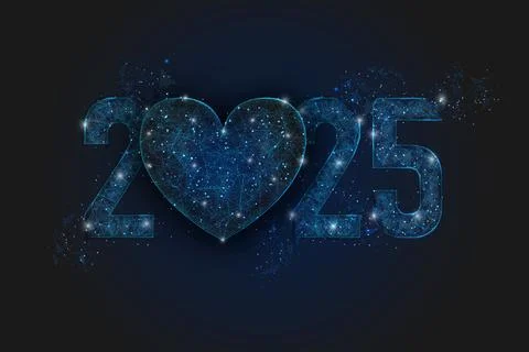 Abstract isolated blue image of new year number 2025. Polygonal low poly Illustrazione stock