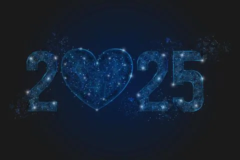 Abstract isolated blue image of new year number 2025. Polygonal low poly Stock Illustration