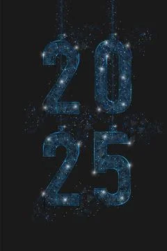 Abstract isolated blue image of new year number 2025. Polygonal low poly Stock Illustration