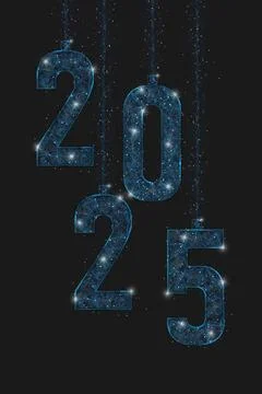 Abstract isolated blue image of new year number 2025. Polygonal low poly Stock Illustration