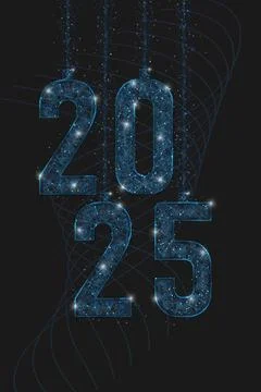 Abstract isolated blue image of new year number 2025. Polygonal low poly Stock Illustration