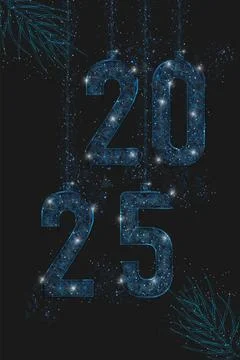 Abstract isolated blue image of new year number 2025. Polygonal low poly Stock Illustration