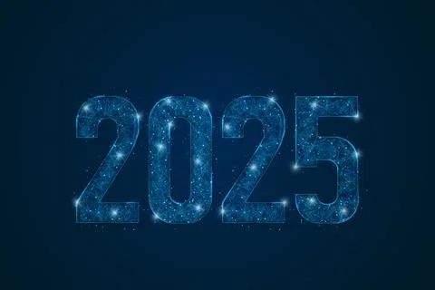 Abstract isolated blue image of new year number 2025. Polygonal low poly Stock Illustration