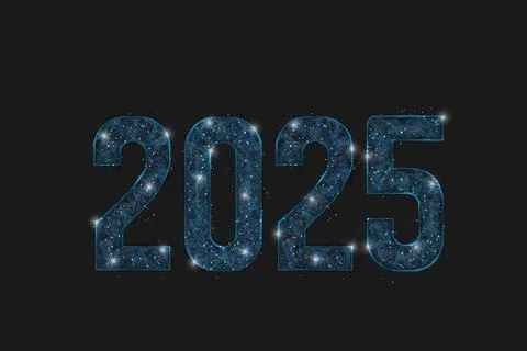 Abstract isolated blue image of new year number 2025. Polygonal low poly Illustrazione stock
