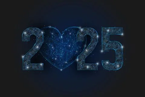 Abstract isolated blue image of new year number 2025. Polygonal low poly Stock Illustration