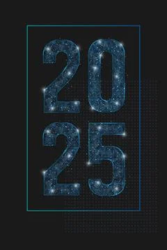 Abstract isolated blue image of new year number 2025. Polygonal low poly Stock Illustration