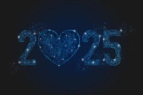 Abstract isolated blue image of new year number 2025. Polygonal low poly Illustrazione stock