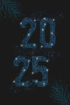 Abstract isolated blue image of new year number 2025. Polygonal low poly Illustrazione stock