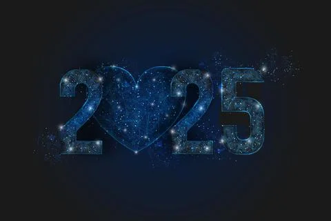 Abstract isolated blue image of new year number 2025. Polygonal low poly Stock Illustration