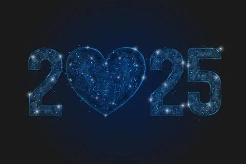 Abstract isolated blue image of new year number 2025. Polygonal low poly Stock Illustration