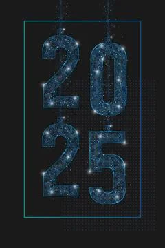 Abstract isolated blue image of new year number 2025. Polygonal low poly Stock Illustration