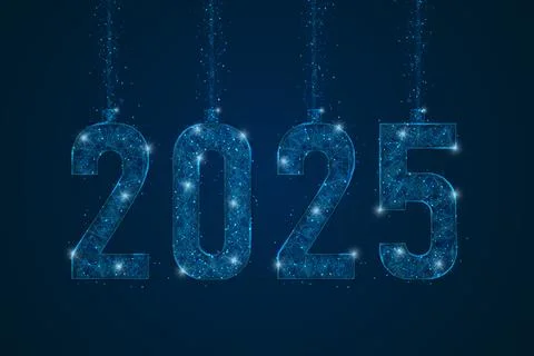 Abstract isolated blue image of new year number 2025. Polygonal low poly Stock Illustration