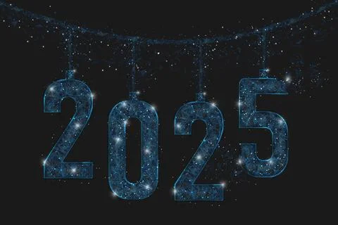 Abstract isolated blue image of new year number 2025. Polygonal low poly Stock Illustration