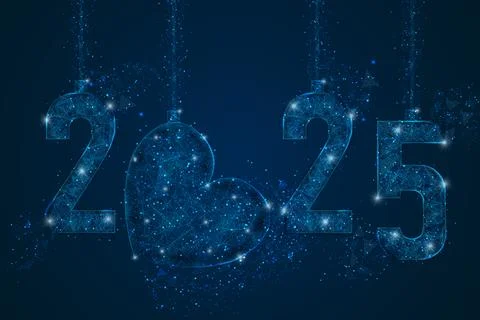 Abstract isolated blue image of new year number 2025. Polygonal low poly Stock Illustration